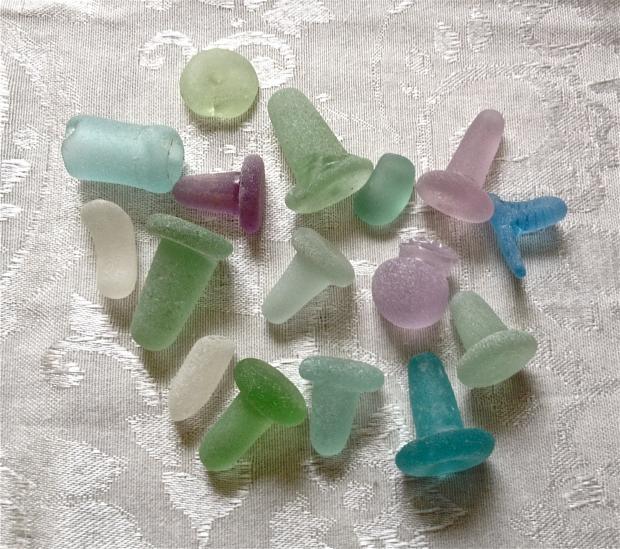 Sea Glass in the form of hard-to-find BOTTLE STOPPERS from the late 19th and early 20th centuries, New Brunswick, Canada